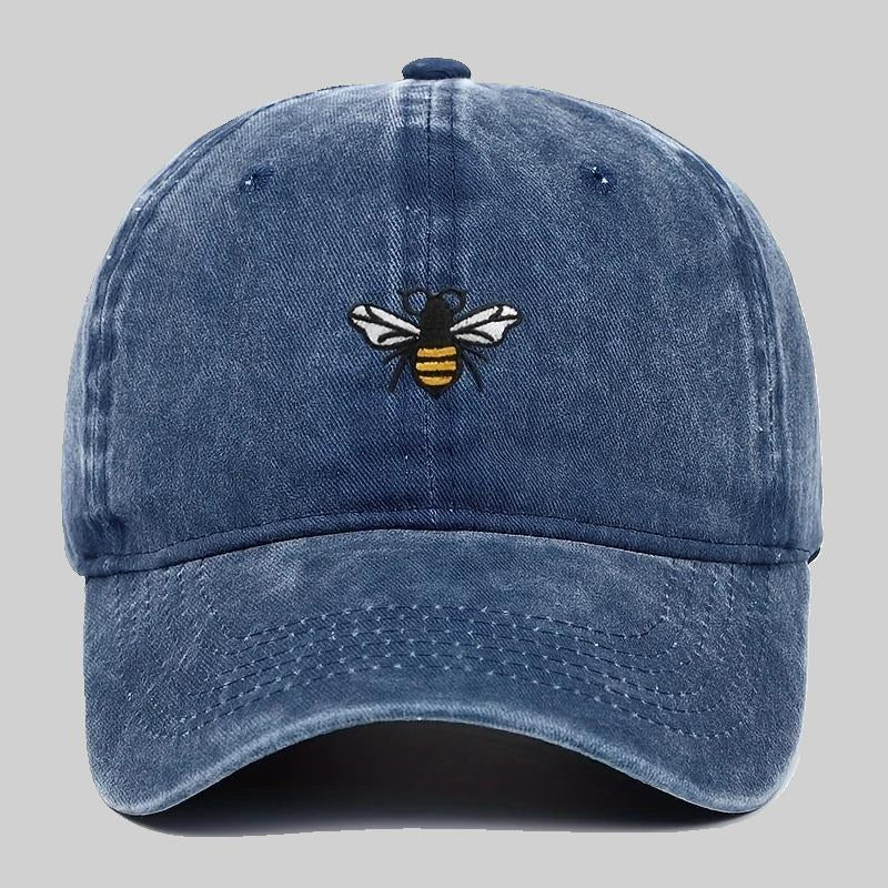 Men's bee embroidered navy blue washed effect baseball cap