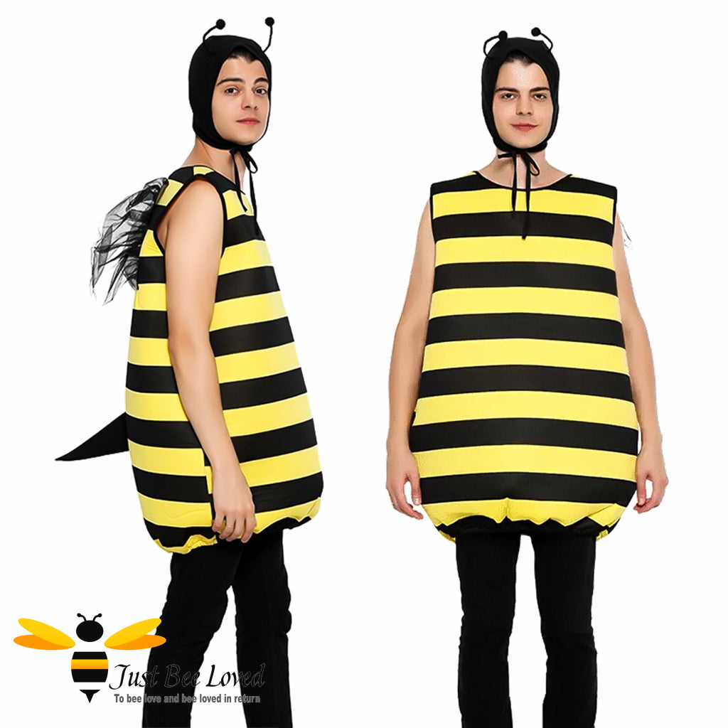 Men's black and yellow striped fancy dress 2 piece bee costume