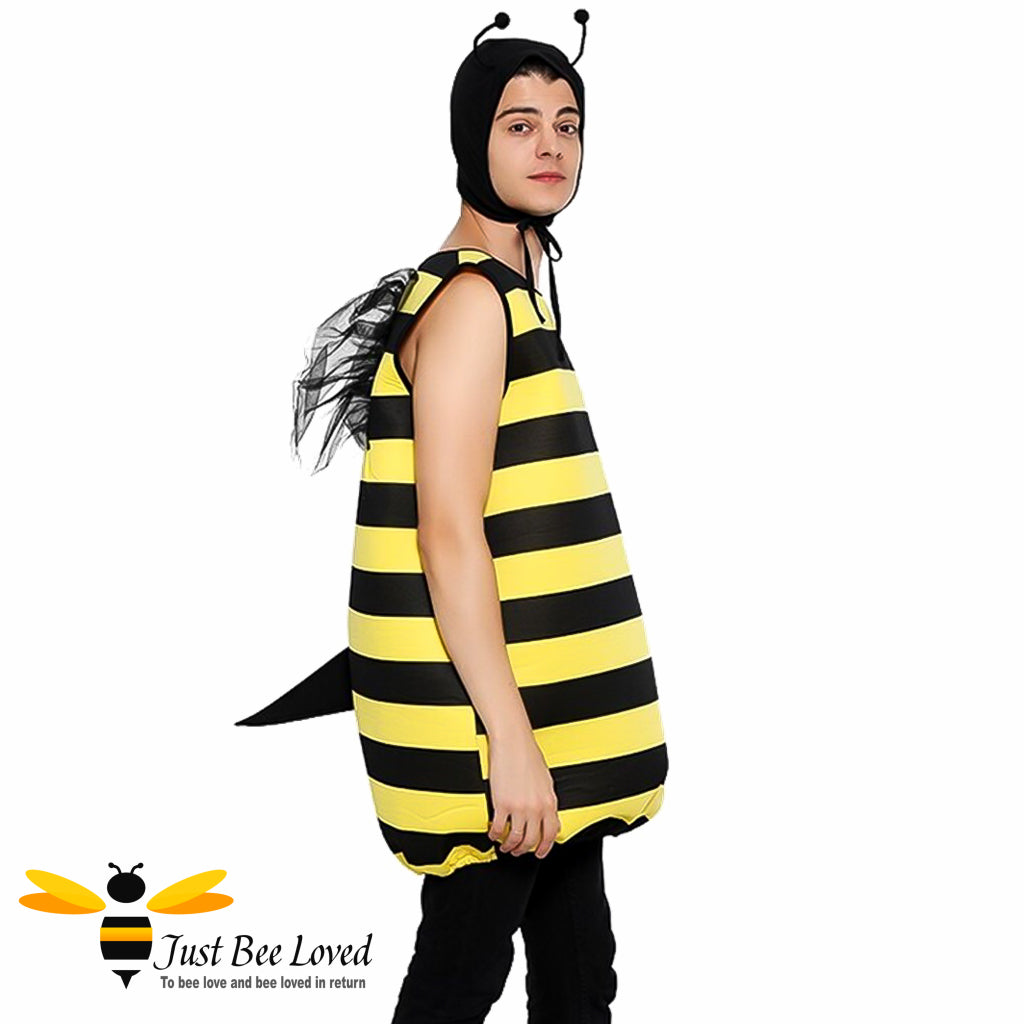Men's black and yellow striped fancy dress 2 piece bee costume