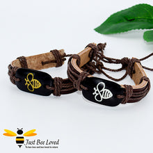 Load image into Gallery viewer, Brown leather tribal bolo bee bracelet