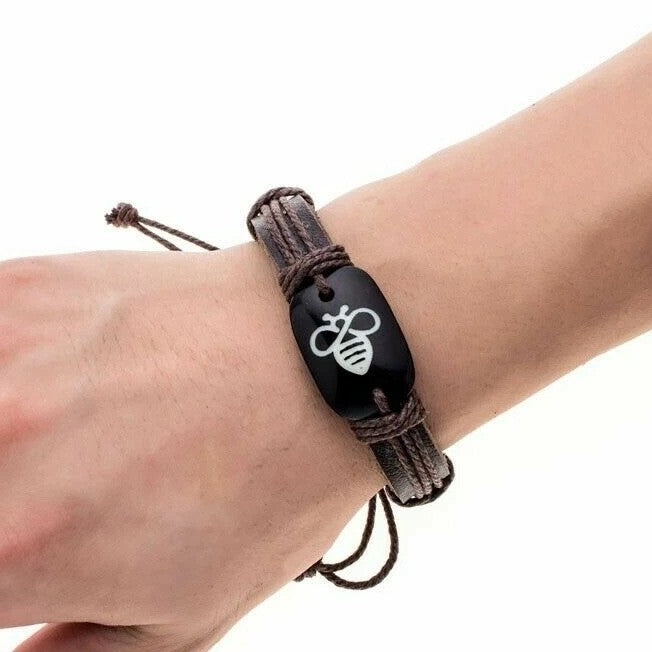 Men's brown leather tribal bolo bee bracelet