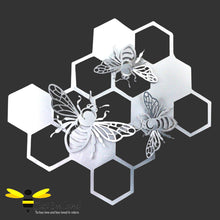 Load image into Gallery viewer, Silver metal honeycomb bees garden wall art