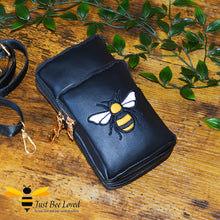 Load image into Gallery viewer, Black mobile phone crossbody bumble bee bag