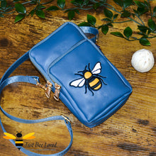 Load image into Gallery viewer, Blue mobile phone crossbody bumble bee bag