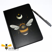 Load image into Gallery viewer, A5 notebook with crescent moon and bumble bee cover