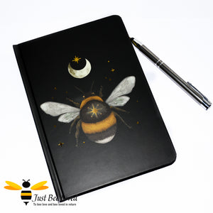 A5 notebook with crescent moon and bumble bee cover