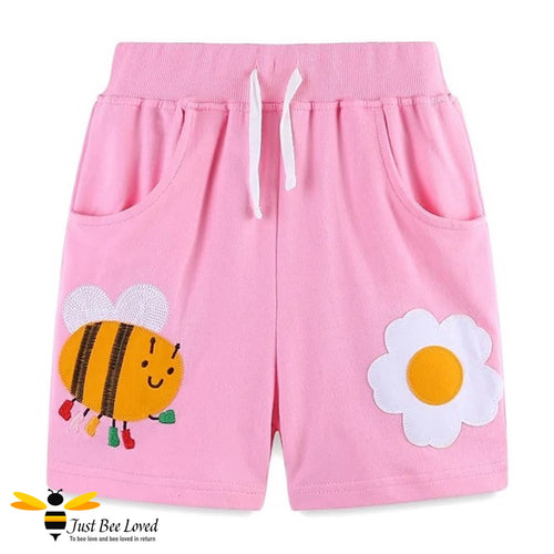 Girl's bumble bee and daisy pink shorts