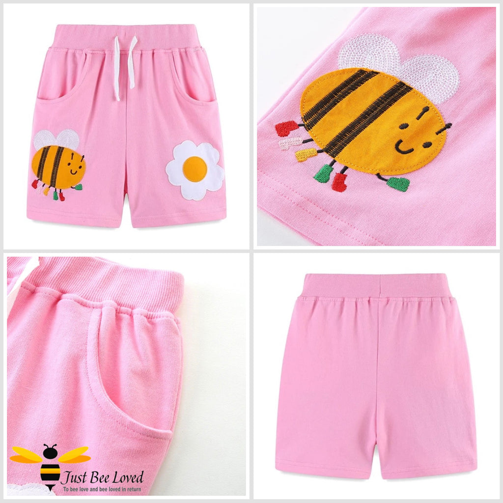Girl's bumble bee and daisy pink shorts