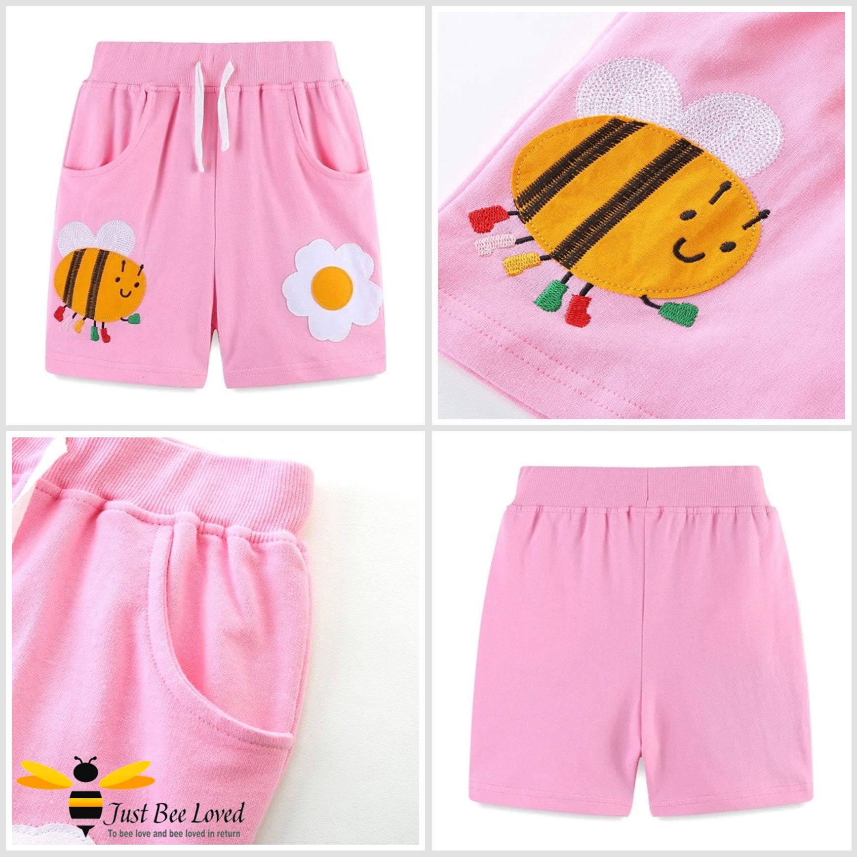Girl's bumble bee and daisy pink shorts
