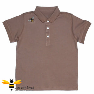 Brown Polo short sleeve shirt with bee embroidery motif