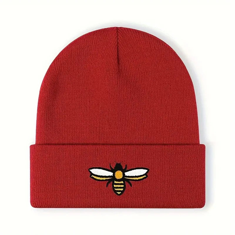 Red rimmed beanie bee hat
