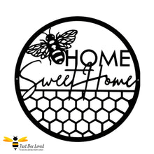 Load image into Gallery viewer, Round black metal home sweet home honey bee garden wall art