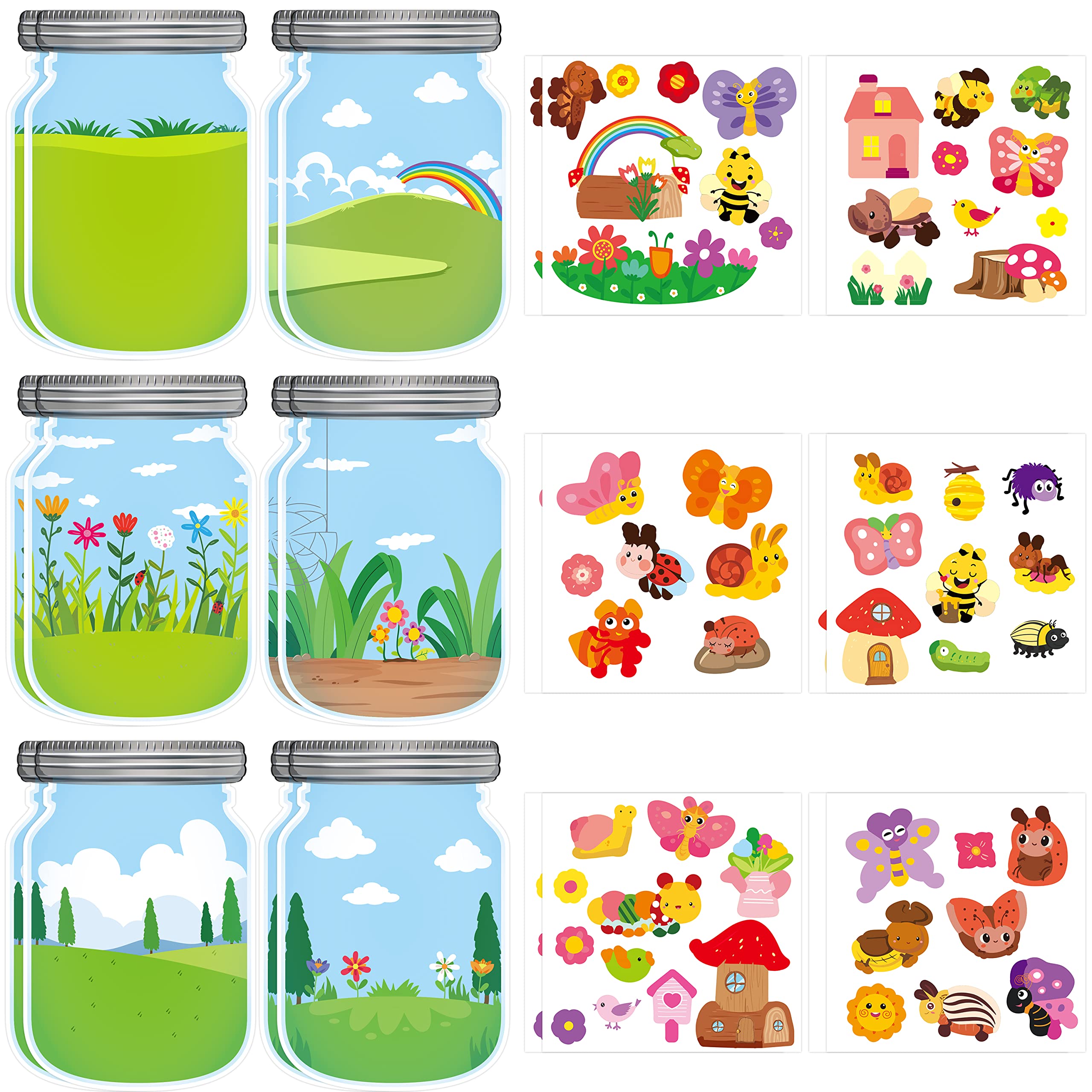 Children's design your own insect bee garden scenery stickers jars