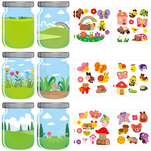 Children's design your own insect bee garden scenery stickers jars
