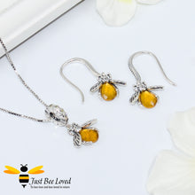 Load image into Gallery viewer, Sterling silver 925 honey bee necklace pendant matching earrings