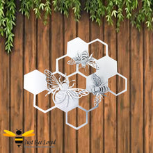 Load image into Gallery viewer, Silver metal honeycomb bees garden wall art