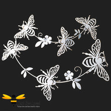 Load image into Gallery viewer, Set of 2 silver metal bee trails wall art