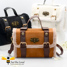 Load image into Gallery viewer, Imitation suede and fur mini crossbody bee bag