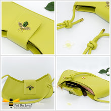 Load image into Gallery viewer, Green leather underarm armpit knot strap shoulder bag with bee embellishment
