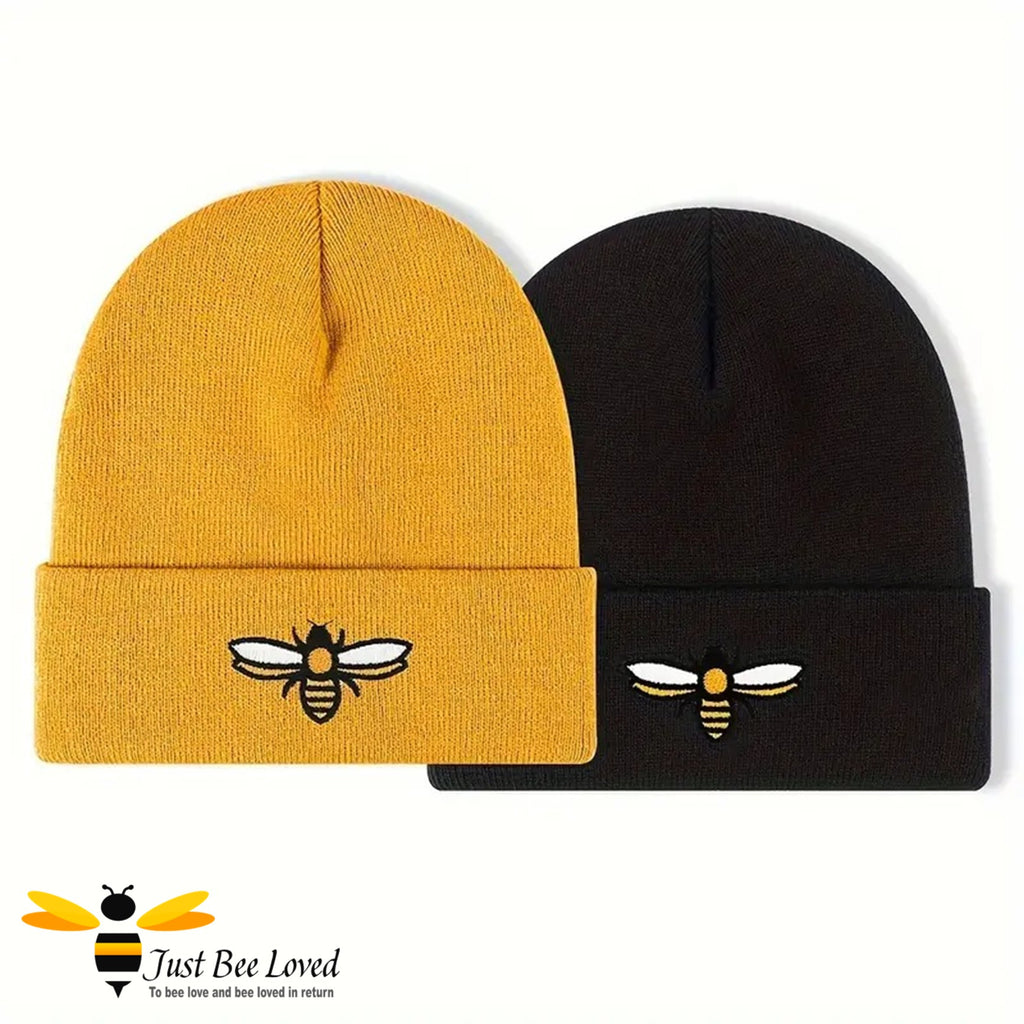 Black yellow knit beanie bee hat