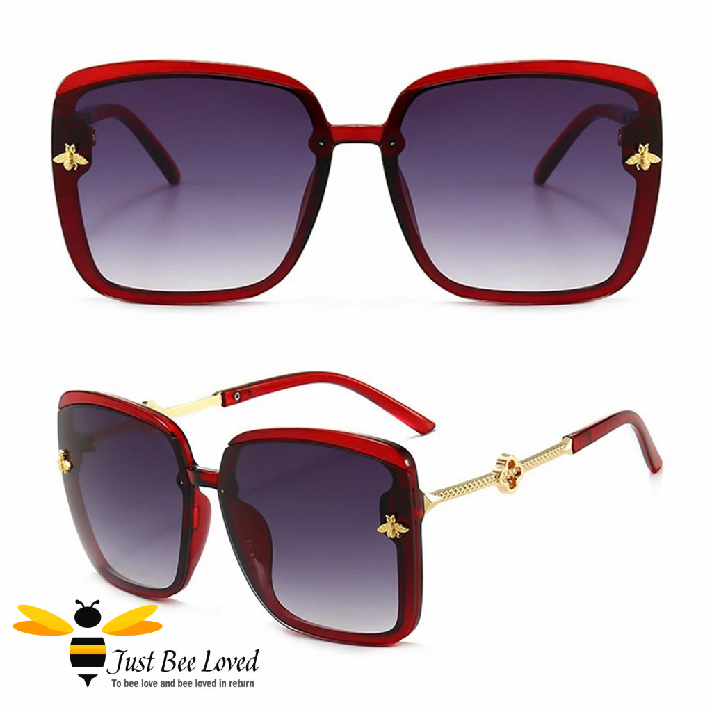 Women's square rim bee red sunglasses