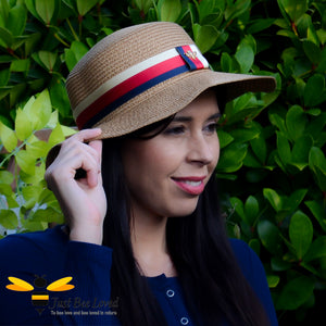 Brown Panama boater bee straw hat