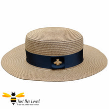 Load image into Gallery viewer, Women&#39;s brown Boater Panama  bee straw hat