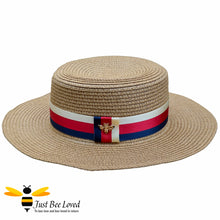 Load image into Gallery viewer, Women&#39;s brown Boater Panama  bee banded straw hat