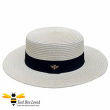 Load image into Gallery viewer, Women&#39;s natural beige Boater Panama  bee straw hat