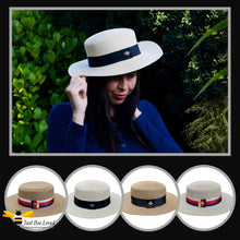 Load image into Gallery viewer, Boater Panama styled banded bee straw sun hats