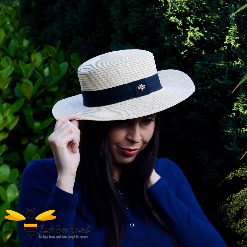 Women s Boater Panama Bee Straw Hat 4 Colours