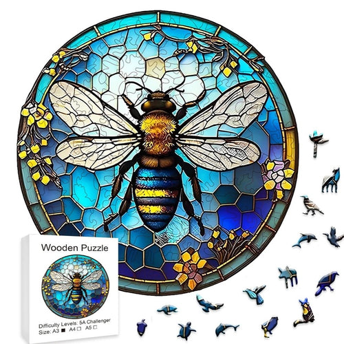 Large Wooden Round Honey Bee Jigsaw Puzzle