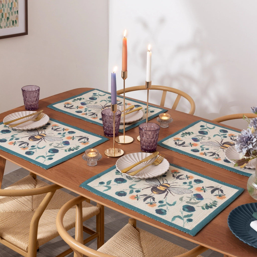 Wylder Nature woven fabric bumble bee table placemats set.