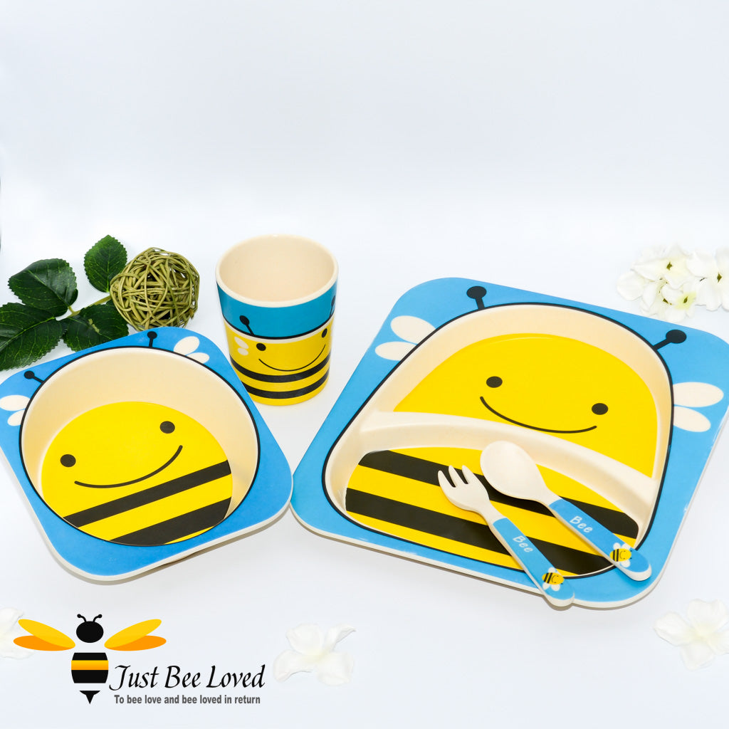 5 piece bumble bee children's bamboo dinner set 