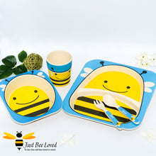 Load image into Gallery viewer, 5 piece bumble bee children&#39;s bamboo dinner set 