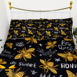 queen honey bee black yellow duvet bedding set 