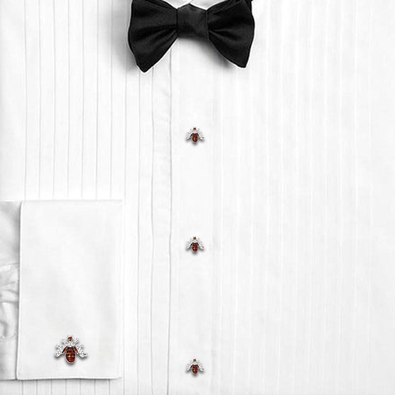 Hawson Crystal Bee Cufflinks Tuxedo Shirt Studs Set