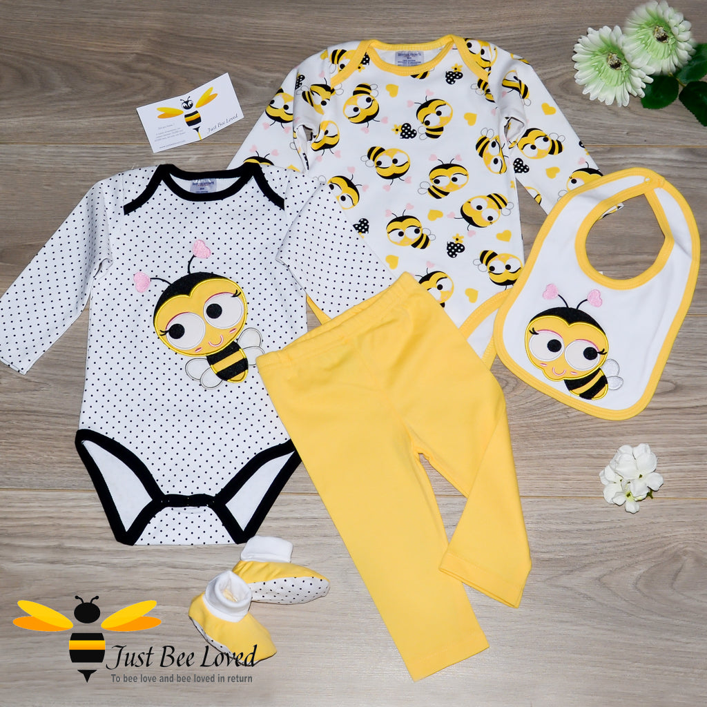 Baby Girl Sweet Bee 5-Piece Romper Gift Set - 0 to 12mths