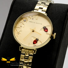 Load image into Gallery viewer, Amelia Austin Gold Stainless Steel Bracelet Red Crystal Bee Watch