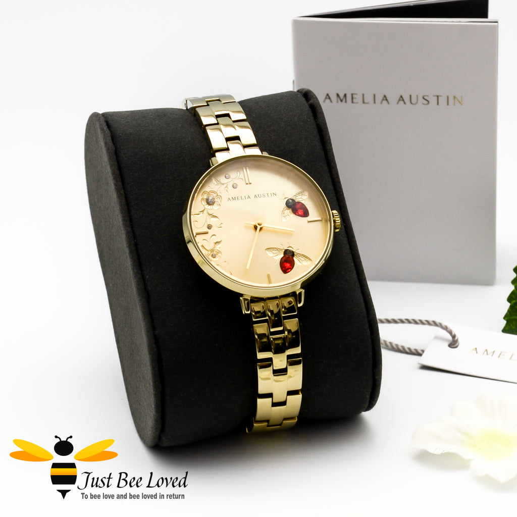 Amelia Austin Gold Stainless Steel Bracelet Bumble Bee Watch