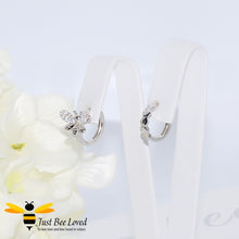 Load image into Gallery viewer, Asymmetrical bee and honeycomb sterling silver hoop earrings