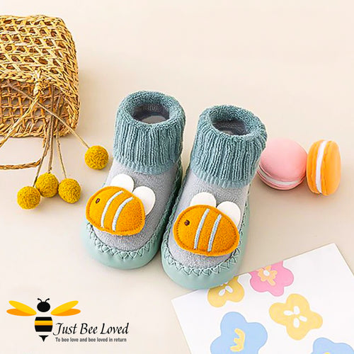 Baby Infant Bumble Bee Slipper Socks Moccasin Shoes in Light Green Colour