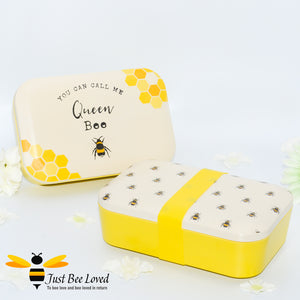 Organic Bamboo Bento Lunch Boxes featuring Queen Bee and Bumblebees in Yellow
