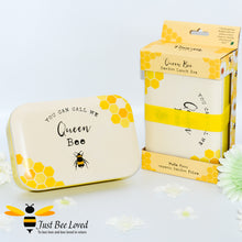 Load image into Gallery viewer, Organic Bamboo Bento Lunch box featuring a design of &quot;You can call me Queen Bee&quot;