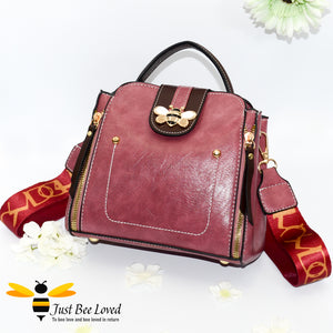 Flap over bumblebee two-toned vegan friendly leather handbags in dusky pink