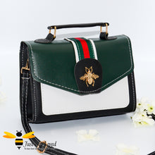 Load image into Gallery viewer, Green crossbody bag with gold bee