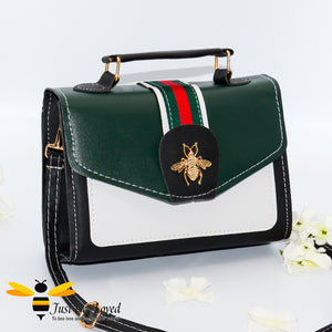 Green crossbody bag with gold bee