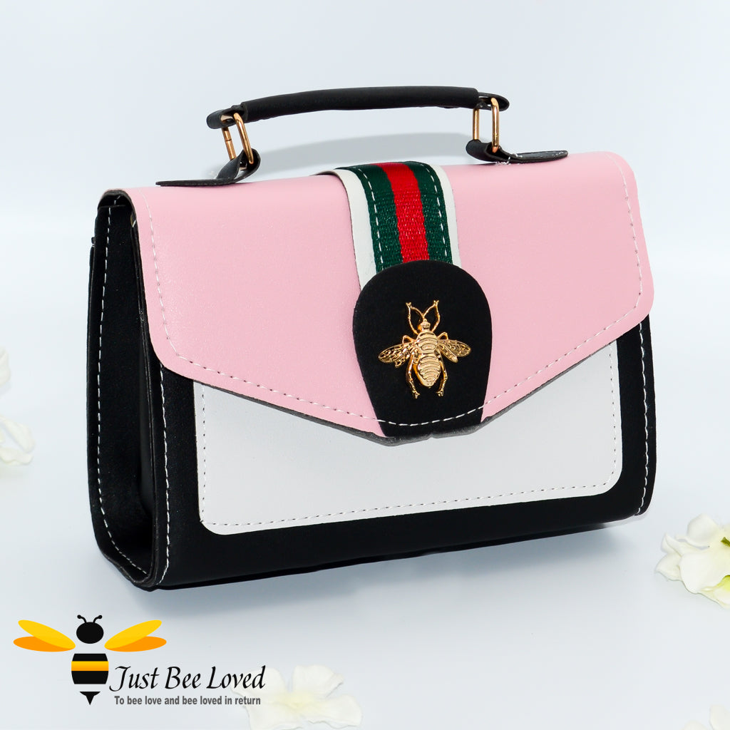 Pink crossbody bag with gold bee