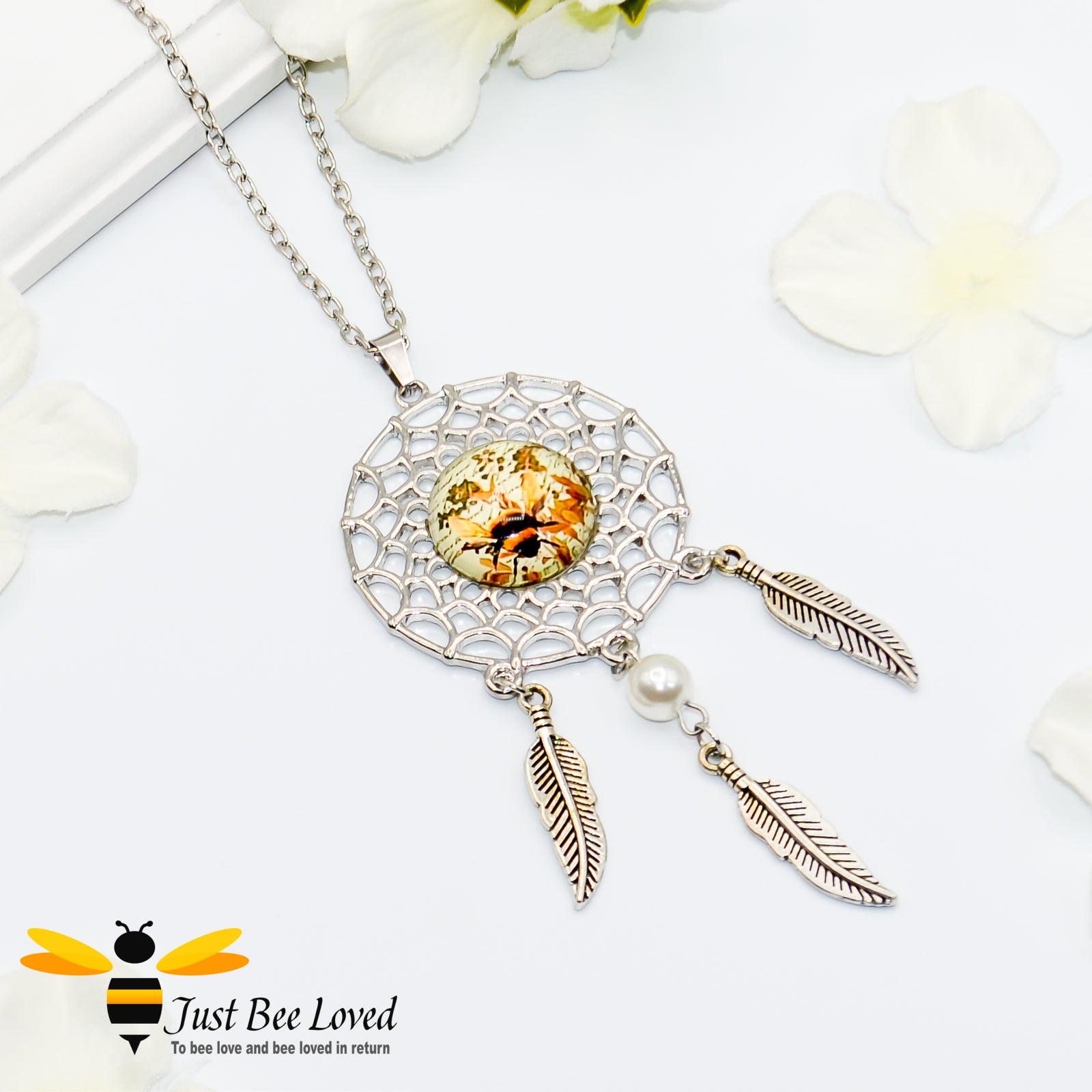 Dreamcatcher Bee Pendant Silver Necklace 
