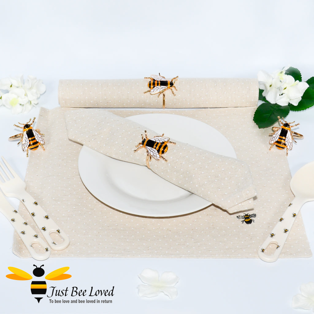set of 4 gold-finish stainless steel bumblebees napkin rings